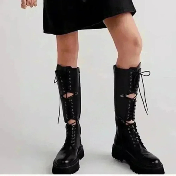 Free People Miller Lace Up Knee-High Combat Boots - Picture 2 of 3